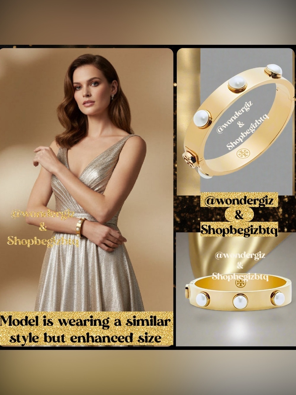 🆕 Tory Burch Authentic Metal Logo & Stud Pearls Swarovski Crystal Cuff Bracelet